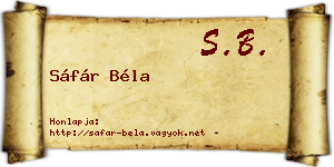 Sáfár Béla névjegykártya